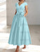 Mist Blue satin mother of the bride tea length dress with bow and pockets
