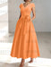 Orange satin mother of the bride tea length dress with bow and pockets