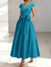 Pool satin mother of the bride tea length dress with bow and pockets