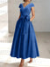 Royal Blue satin mother of the bride tea length dress with bow and pockets