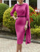 Fuchsia crepe mother of the bride knee length dress with beaded trim