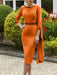 Orange crepe mother of the bride knee length dress with beaded trim