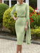 Sage crepe mother of the bride knee length dress with beaded trim