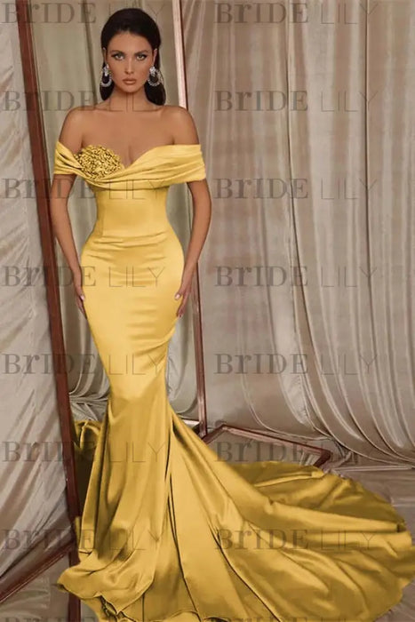 Beaded Off-the-Shoulder Mermaid Evening Gown with Ruffle - Prom Dresses