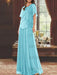 Blue mother of the bride beaded chiffon two-piece floor-length dress