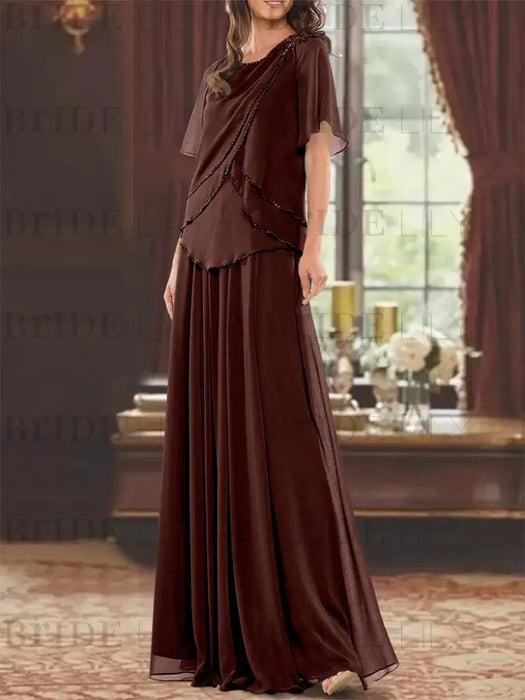 Cabernet mother of the bride beaded chiffon two-piece floor-length dress