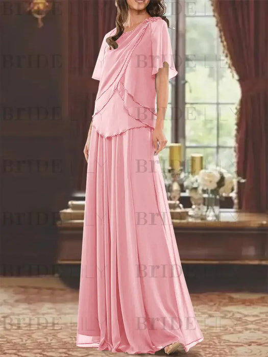 Candy Pink mother of the bride beaded chiffon two-piece floor-length dress