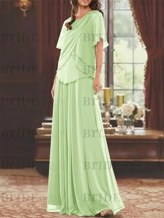 Celadon mother of the bride beaded chiffon two-piece floor-length dress