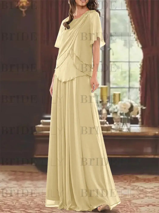Champagne mother of the bride beaded chiffon two-piece floor-length dress