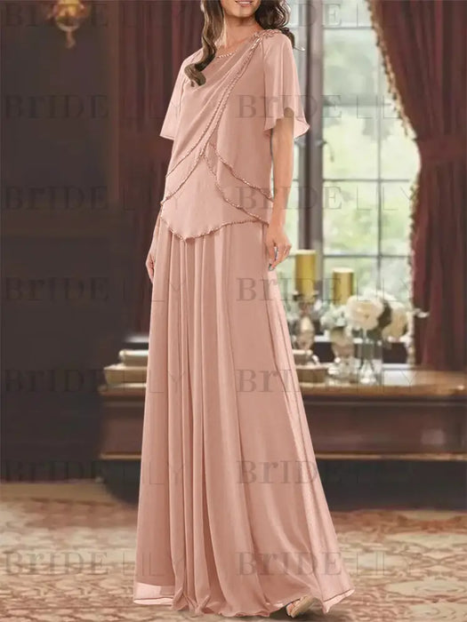 Dusty Rose mother of the bride beaded chiffon two-piece floor-length dress