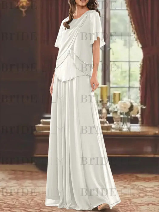Ivory mother of the bride beaded chiffon two-piece floor-length dress
