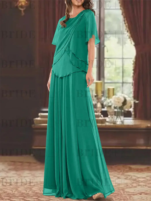 Jade mother of the bride beaded chiffon two-piece floor-length dress