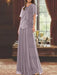 Lilac grey beaded chiffon overtop with a matching skirt