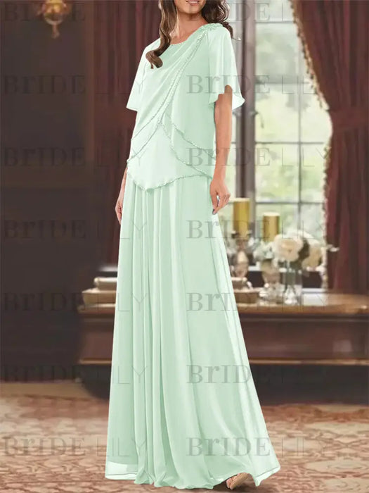 Mist Blue mother of the bride beaded chiffon two-piece floor-length dress