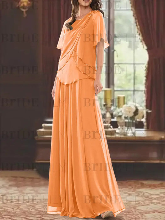 Orange mother of the bride beaded chiffon two-piece floor-length dress