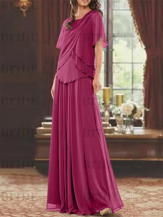 Orchid mother of the bride beaded chiffon two-piece floor-length dress