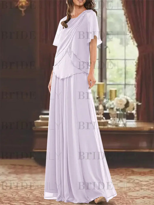 Pale Lilac mother of the bride beaded chiffon two-piece floor-length dress