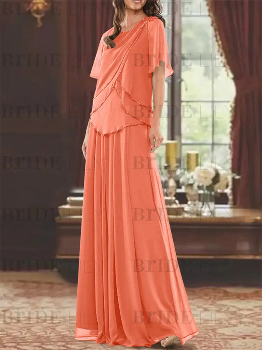 Papaya mother of the bride beaded chiffon two-piece floor-length dress