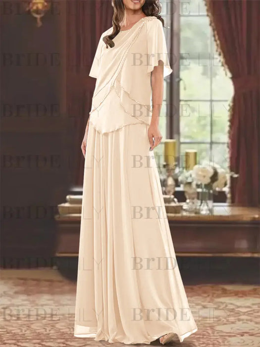 Pearl Pink mother of the bride beaded chiffon two-piece floor-length dress