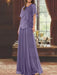 Purple beaded chiffon overtop with a matching floor-length skirt