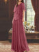 Rose pink beaded chiffon overtop with a matching skirt