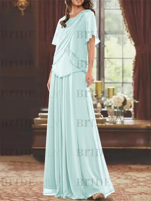 Sky Blue mother of the bride beaded chiffon two-piece floor-length dress