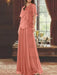 Watermelon mother of the bride beaded chiffon two-piece floor-length dress