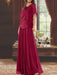 Wine Red mother of the bride beaded chiffon two-piece floor-length dress