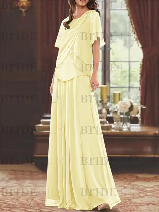 Yellow mother of the bride beaded chiffon two-piece floor-length dress