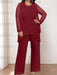 Plus size burgundy chiffon pantsuit with a beaded tunic