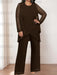 Plus size coffee brown chiffon pantsuit with a beaded tunic