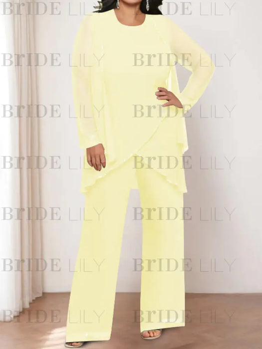 Daffodil plus size chiffon mother of the bride pantsuit with jacket