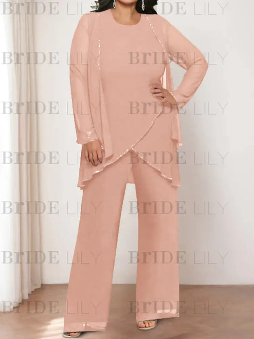 Dusty Rose plus size chiffon mother of the bride pantsuit with jacket