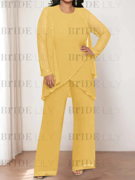 Gold plus size chiffon mother of the bride pantsuit with jacket