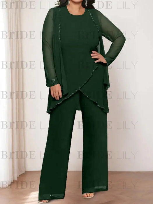 Green Black plus size chiffon mother of the bride pantsuit with jacket