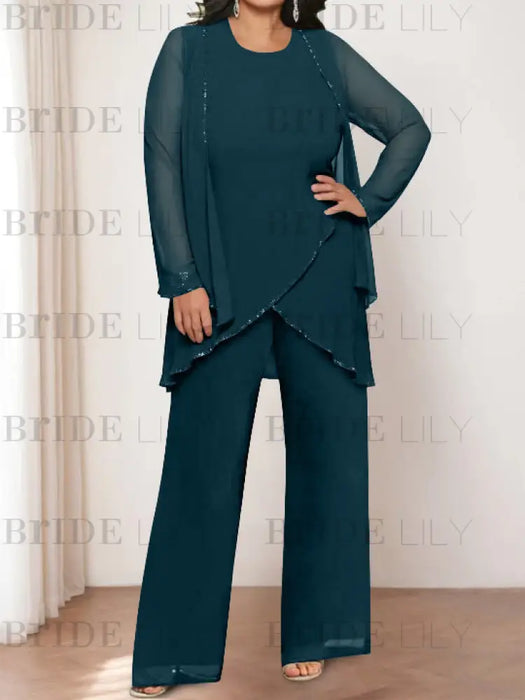 Ink Blue plus size chiffon mother of the bride pantsuit with jacket
