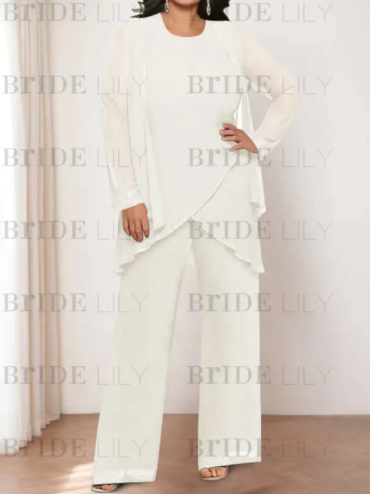 Ivory plus size chiffon mother of the bride pantsuit with jacket