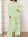 Plus size light green chiffon pantsuit with a beaded tunic