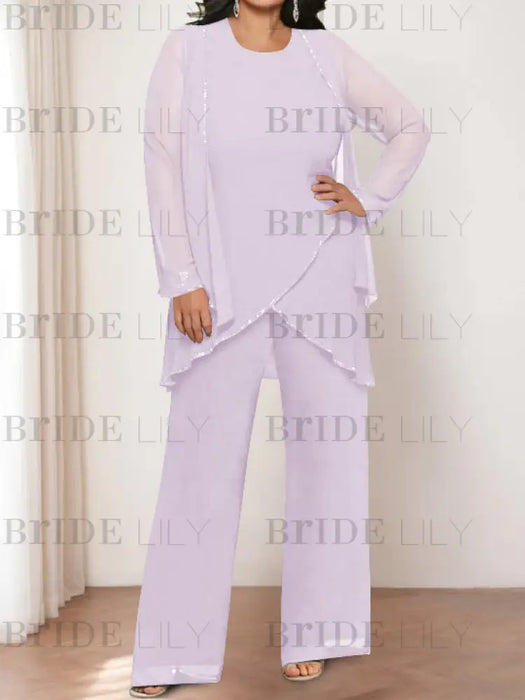 Lilac plus size chiffon mother of the bride pantsuit with jacket