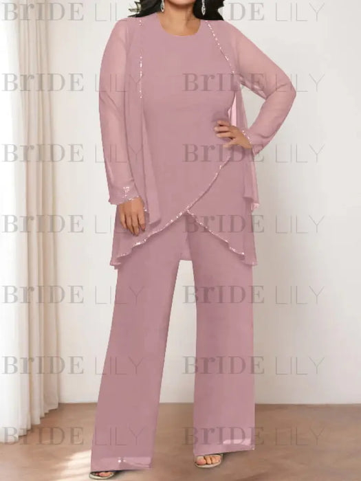 Mauve plus size chiffon mother of the bride pantsuit with jacket