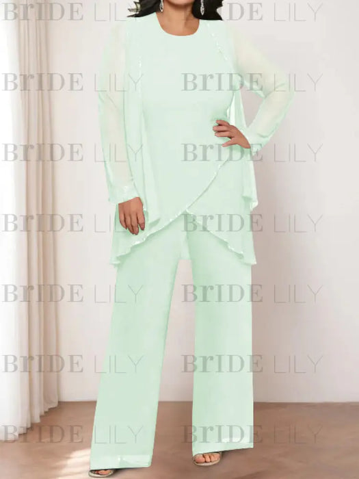 Mist Blue plus size chiffon mother of the bride pantsuit with jacket