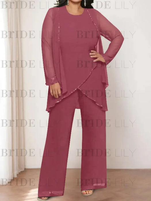 Mulberry plus size chiffon mother of the bride pantsuit with jacket