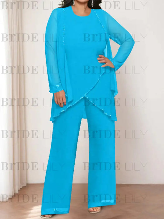 Ocean Blue plus size chiffon mother of the bride pantsuit with jacket