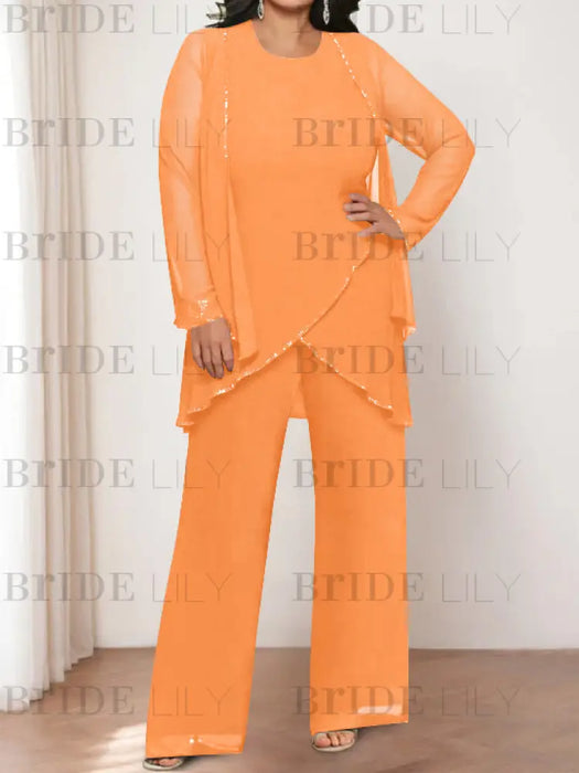 Orange plus size chiffon mother of the bride pantsuit with jacket