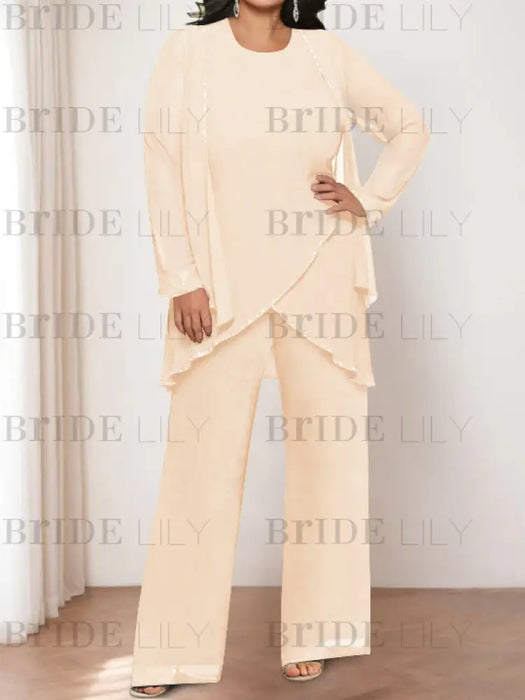 Pearl Pink plus size chiffon mother of the bride pantsuit with jacket