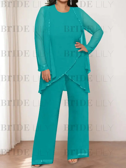 Pool plus size chiffon mother of the bride pantsuit with jacket