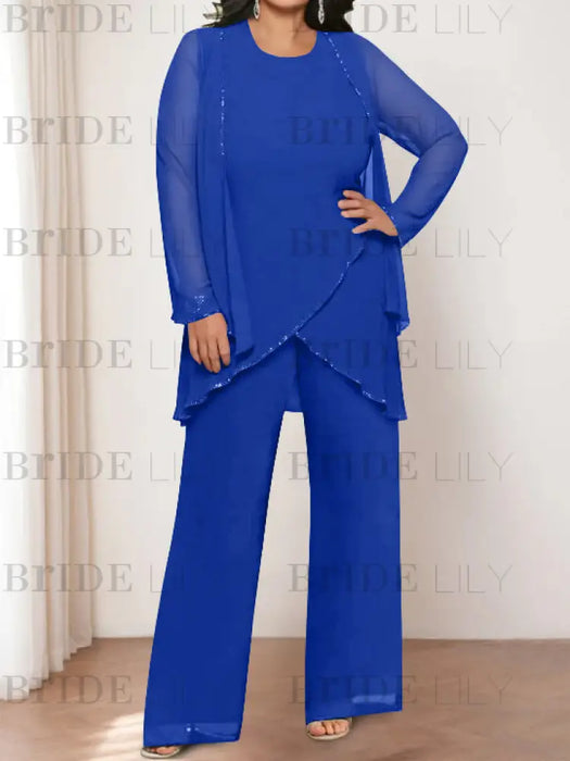 Royal Blue plus size chiffon mother of the bride pantsuit with jacket