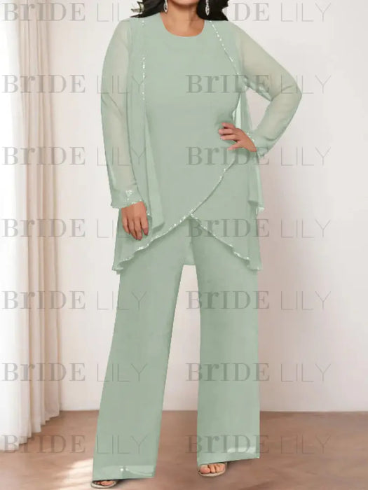 Sage plus size chiffon mother of the bride pantsuit with jacket