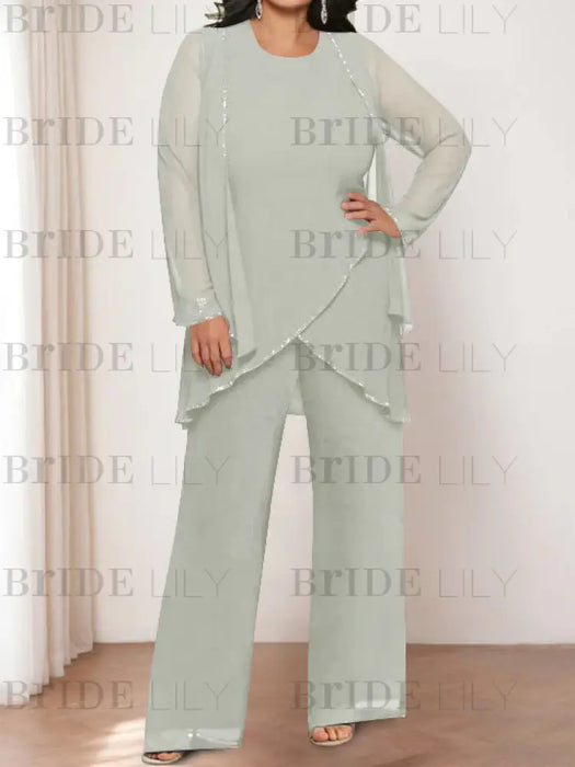 Silver plus size chiffon mother of the bride pantsuit with jacket
