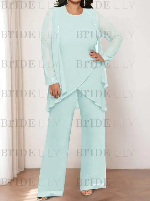 Sky Blue plus size chiffon mother of the bride pantsuit with jacket